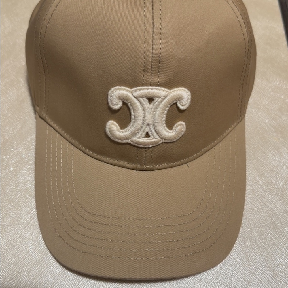 Celine Beige Cap with Logo Detail